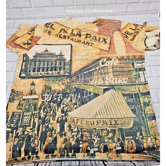 vtg Steven land art t-shirt all over print Paris cafe de la paix street 3XL - Picture 7 of 8